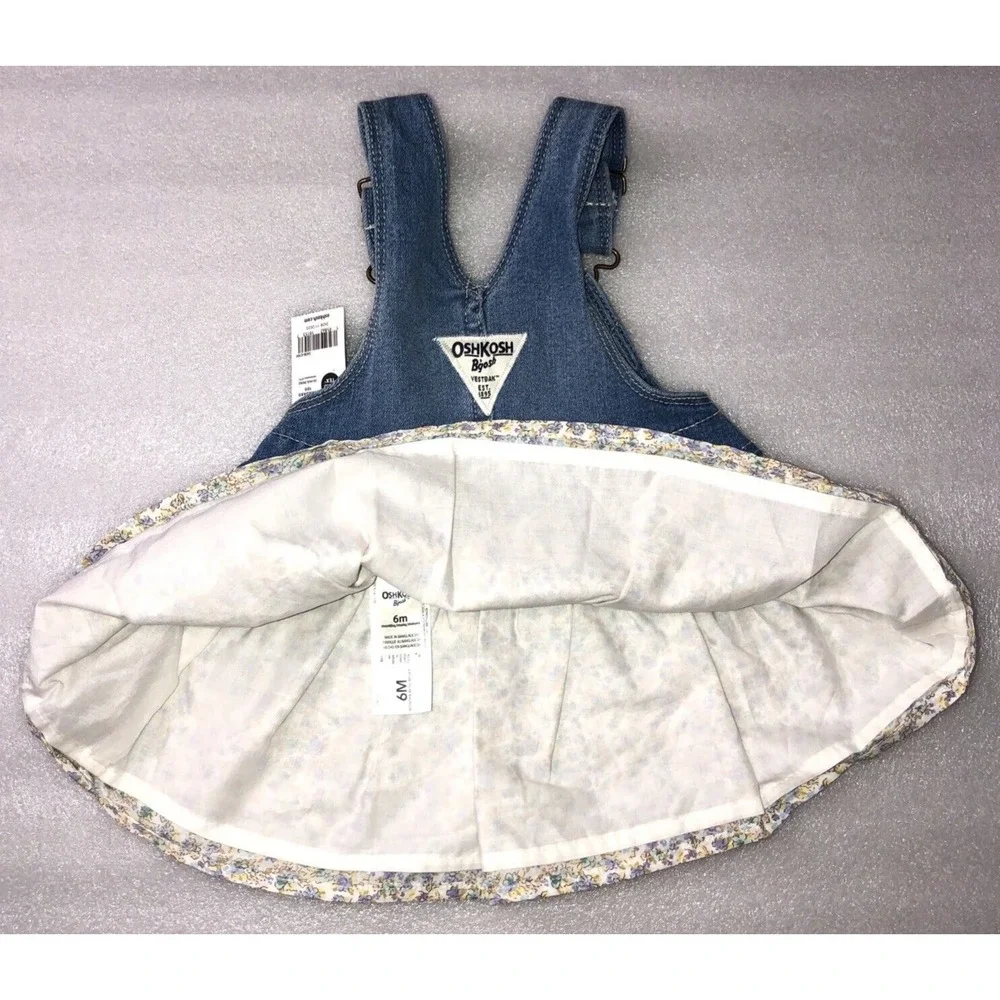 Oshkosh Baby Girl Floral Print Denim Jumper Overall Dress Size 6‎ Months NEW